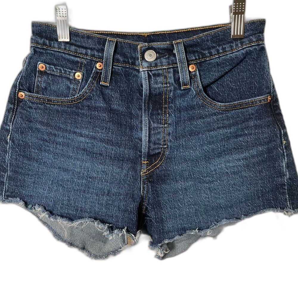 Levi's 501 Cut Off Shorts Size 26 Blue Denim Button Fly Raw Hem Y2K